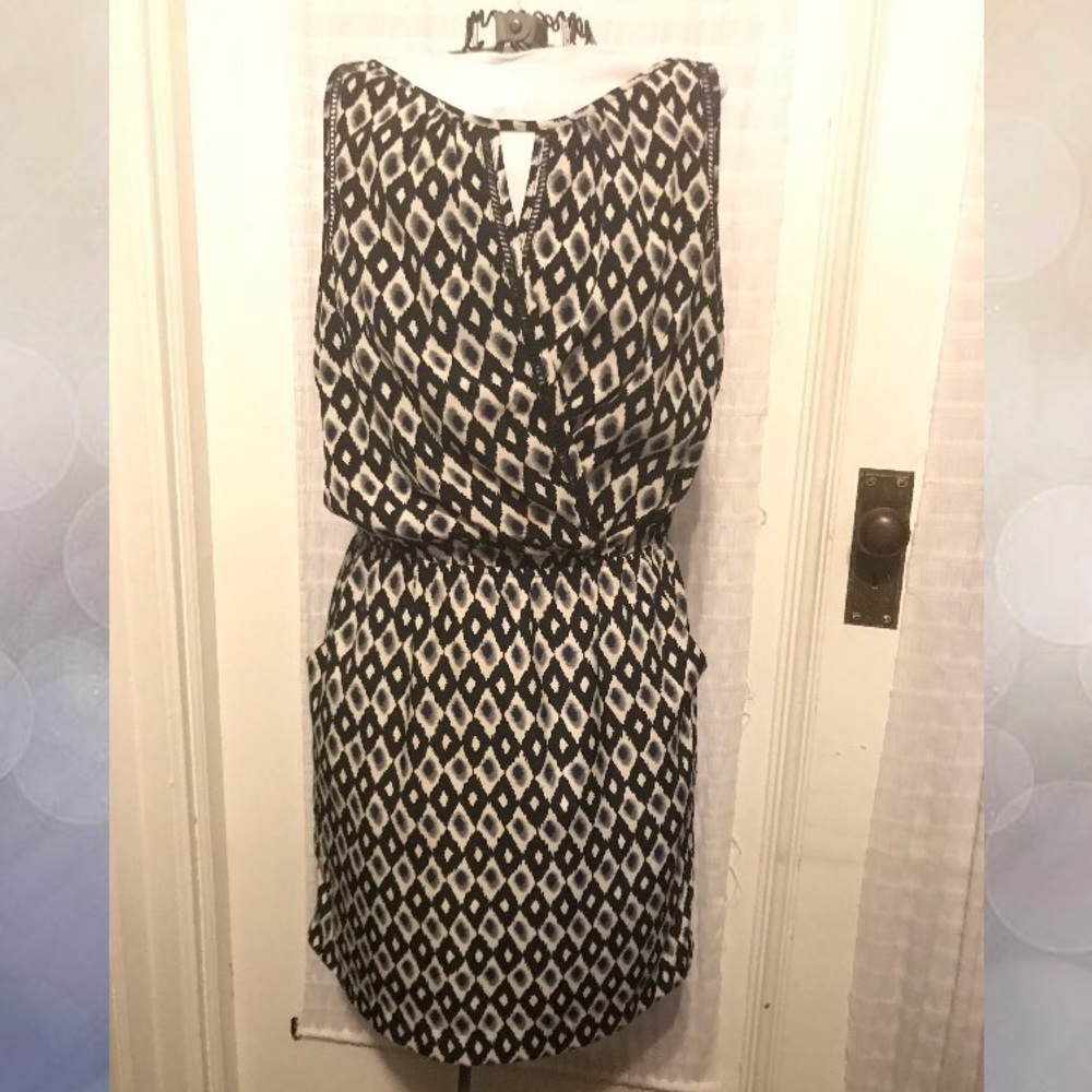 Greylin sleeveless dress, navy/black/grey print